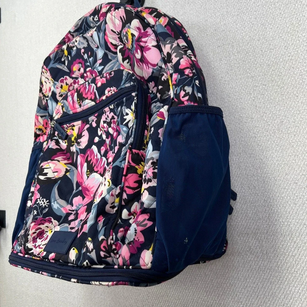 Vera Bradley Quilted Lighten Up Backpack Indiana Blossoms Navy Floral Laptop Ret